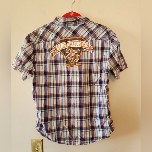 Mens Arizona snap button plaid short sleeve orange shirt size medium - Picture 5 of 6